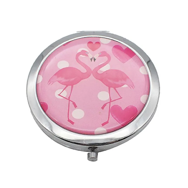 Round Flip Pocket Mirror with Flamingo Designs