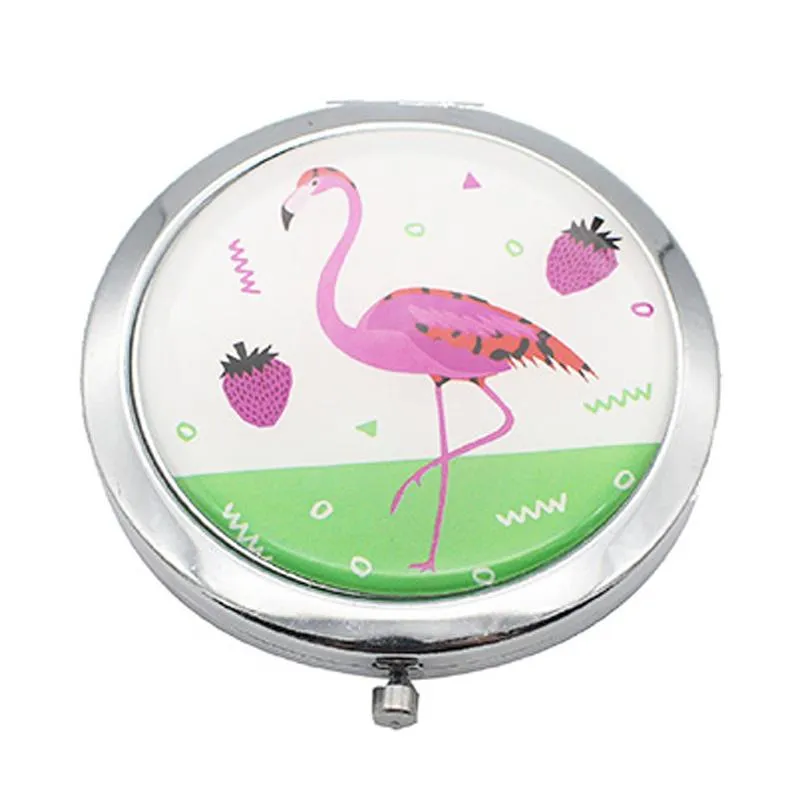 Round Flip Pocket Mirror with Flamingo Designs