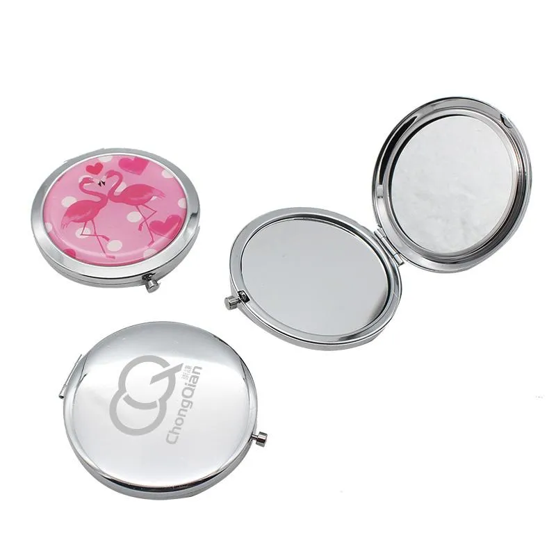 Round Flip Pocket Mirror with Flamingo Designs