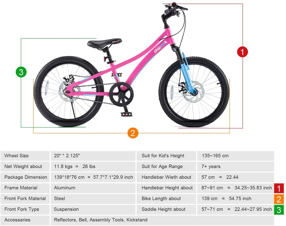 Royal Baby Bicicleta Chipmunk Niña 20 Explorer Disc Rosa