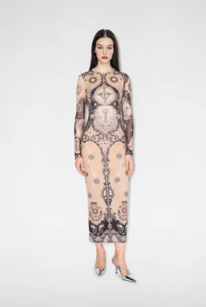 Rylee Celestial Patterned Maxi Dress - Beige/Black
