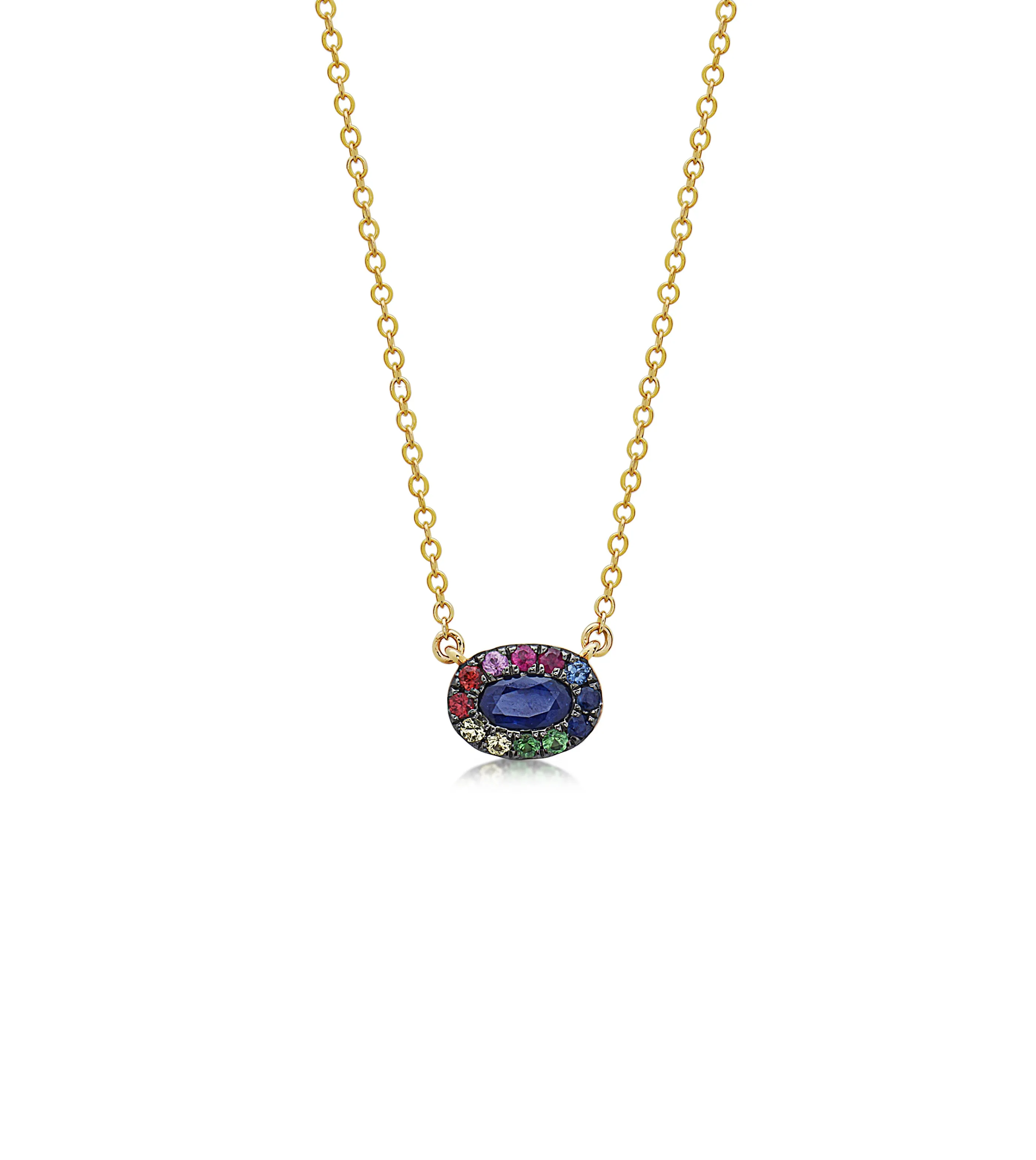 Sapphire and Rainbow Halo Necklace