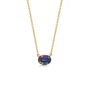 Sapphire and Rainbow Halo Necklace