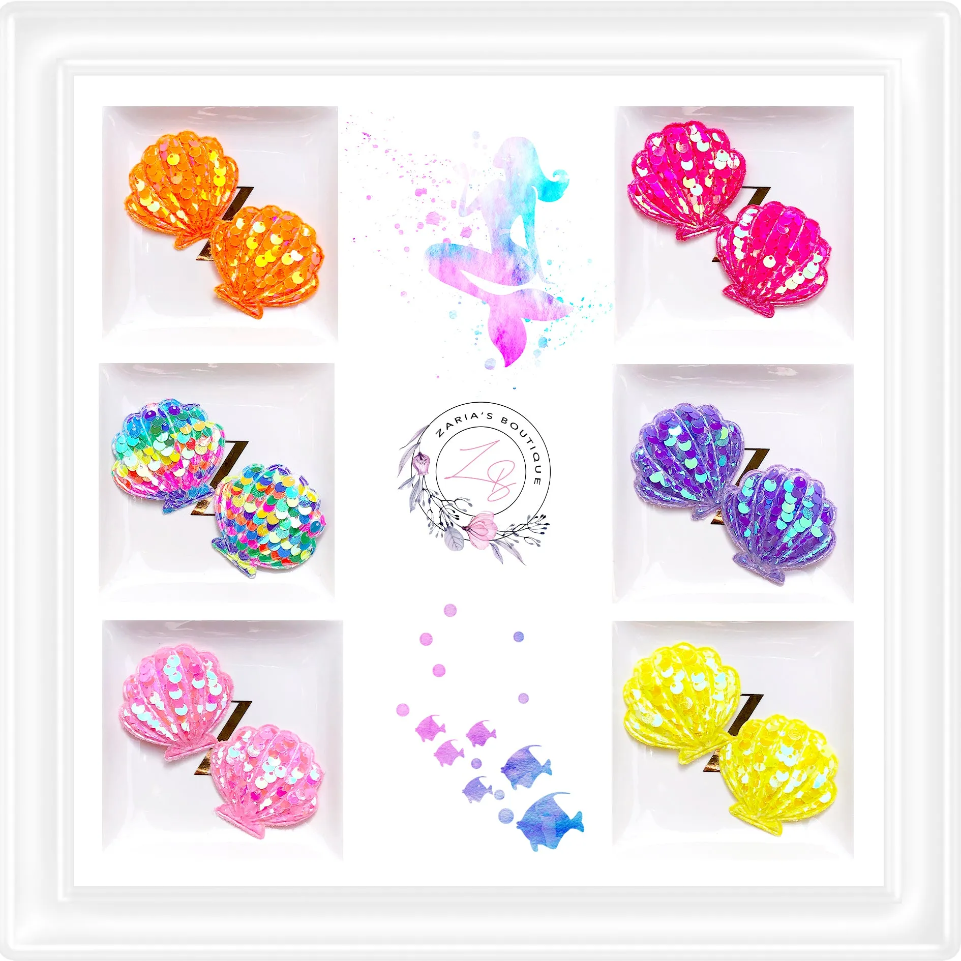 • Sequin Clam Shells • Applique Embellishments • 6 Colours • Per Pair •