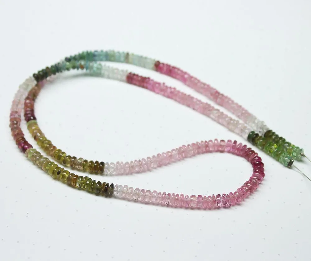Shaded Multi Afghan Tourmaline Smooth Wheel Loose Gemstone Beads Strand 4mm 18"