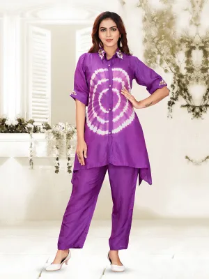 Shocking Purple Co-ord Set for Women with Exquisite  Print
