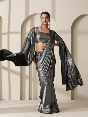 Show Steel Textured Satin Saree with Blouse Fabric