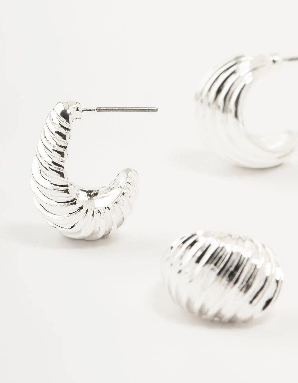 Silver Textured Rows Hoop Earrings 2-Pack