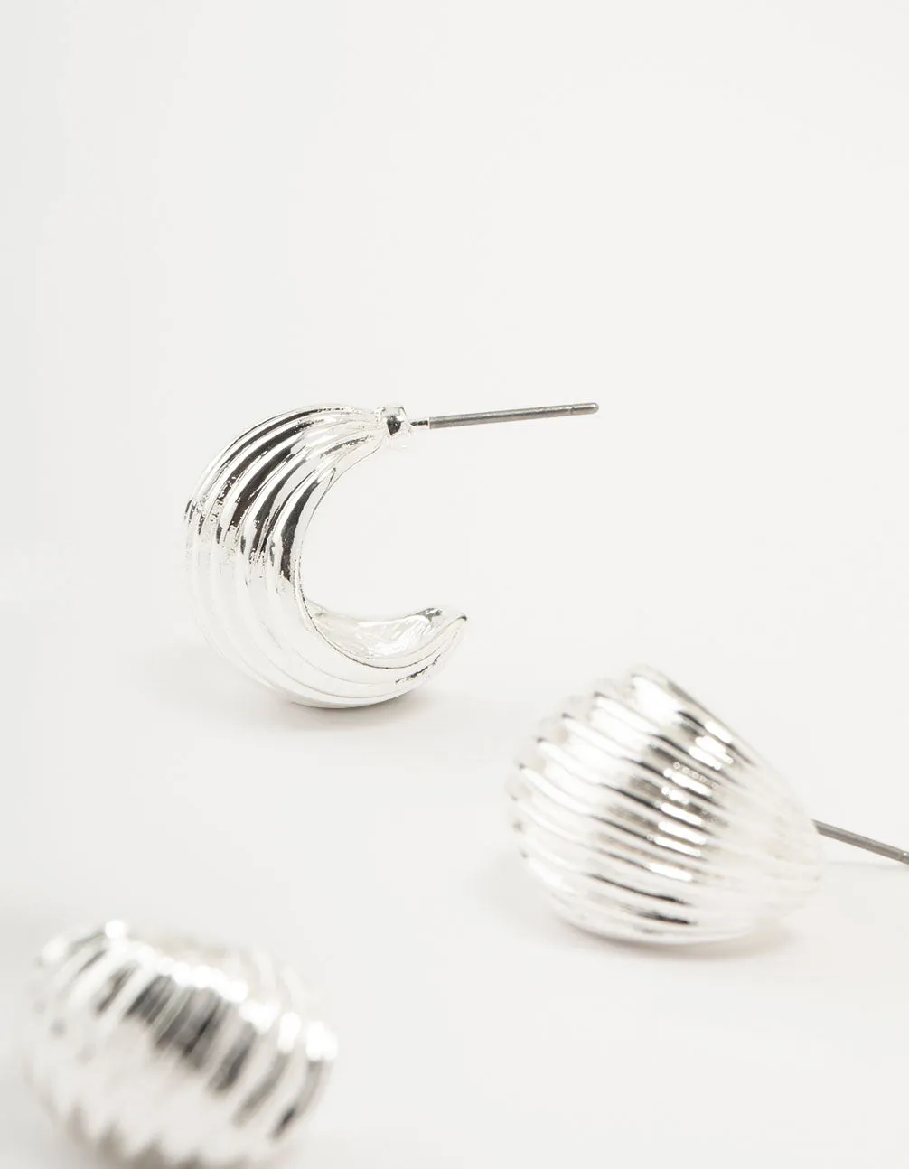 Silver Textured Rows Hoop Earrings 2-Pack