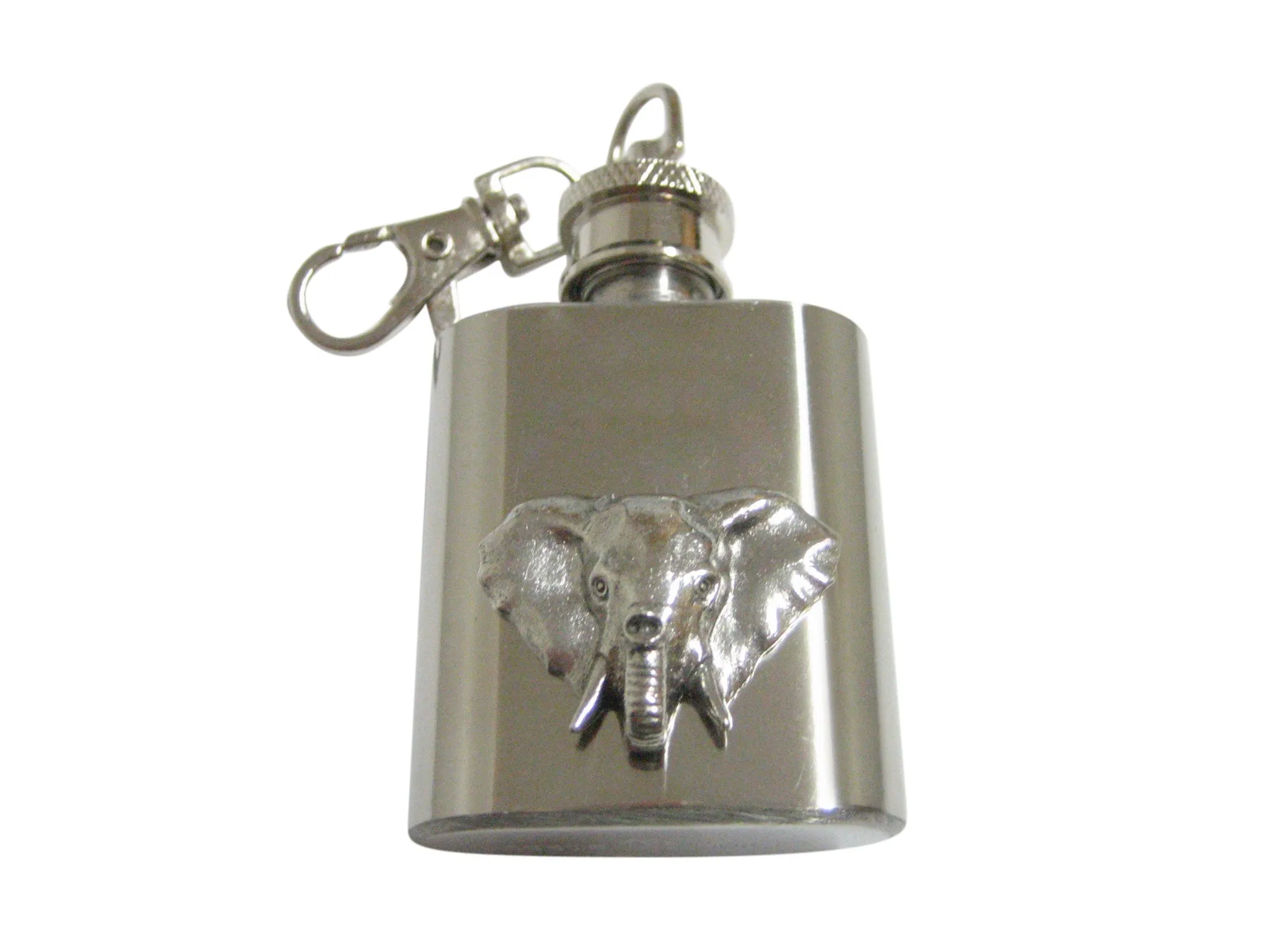 Silver Toned Textured Elephant Head 1 Oz. Stainless Steel Key Chain Flask