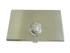 Silver Toned Textured Lion Head Business Card Holder