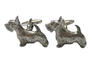Silver Toned Textured Scottish Terrier Dog Cufflinks
