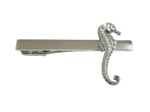 Silver Toned Textured Sea Horse Square Tie Clip