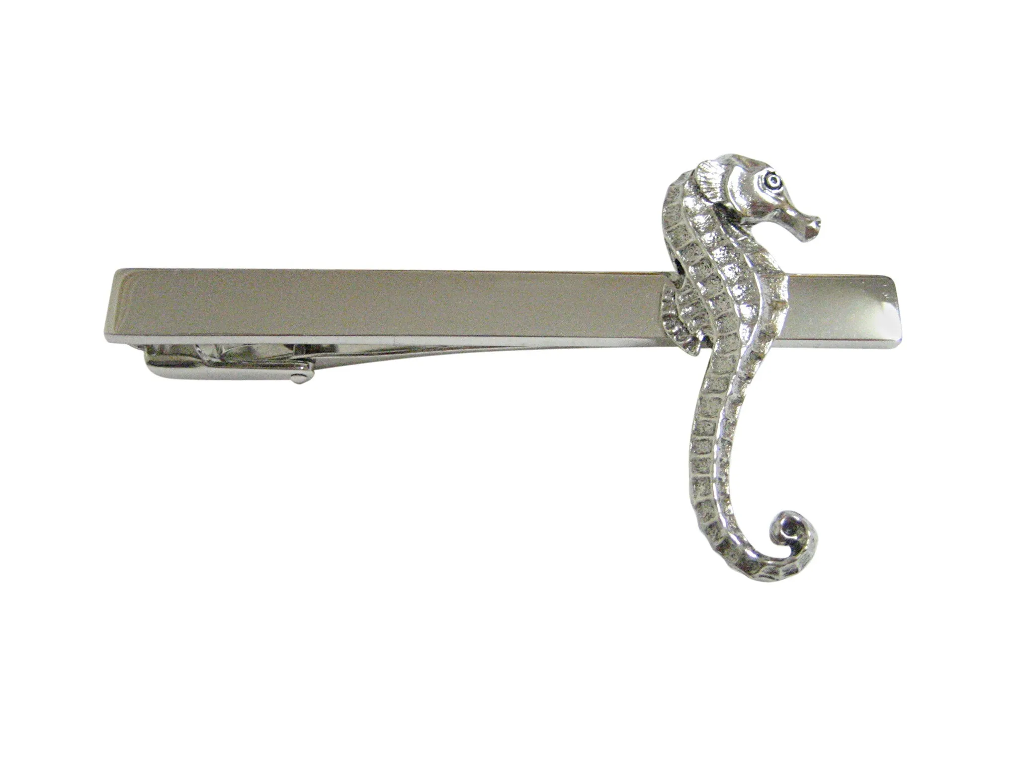 Silver Toned Textured Sea Horse Square Tie Clip