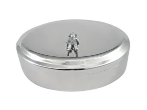 Silver Toned Textured Space Astronaut Pendant Oval Trinket Jewelry Box