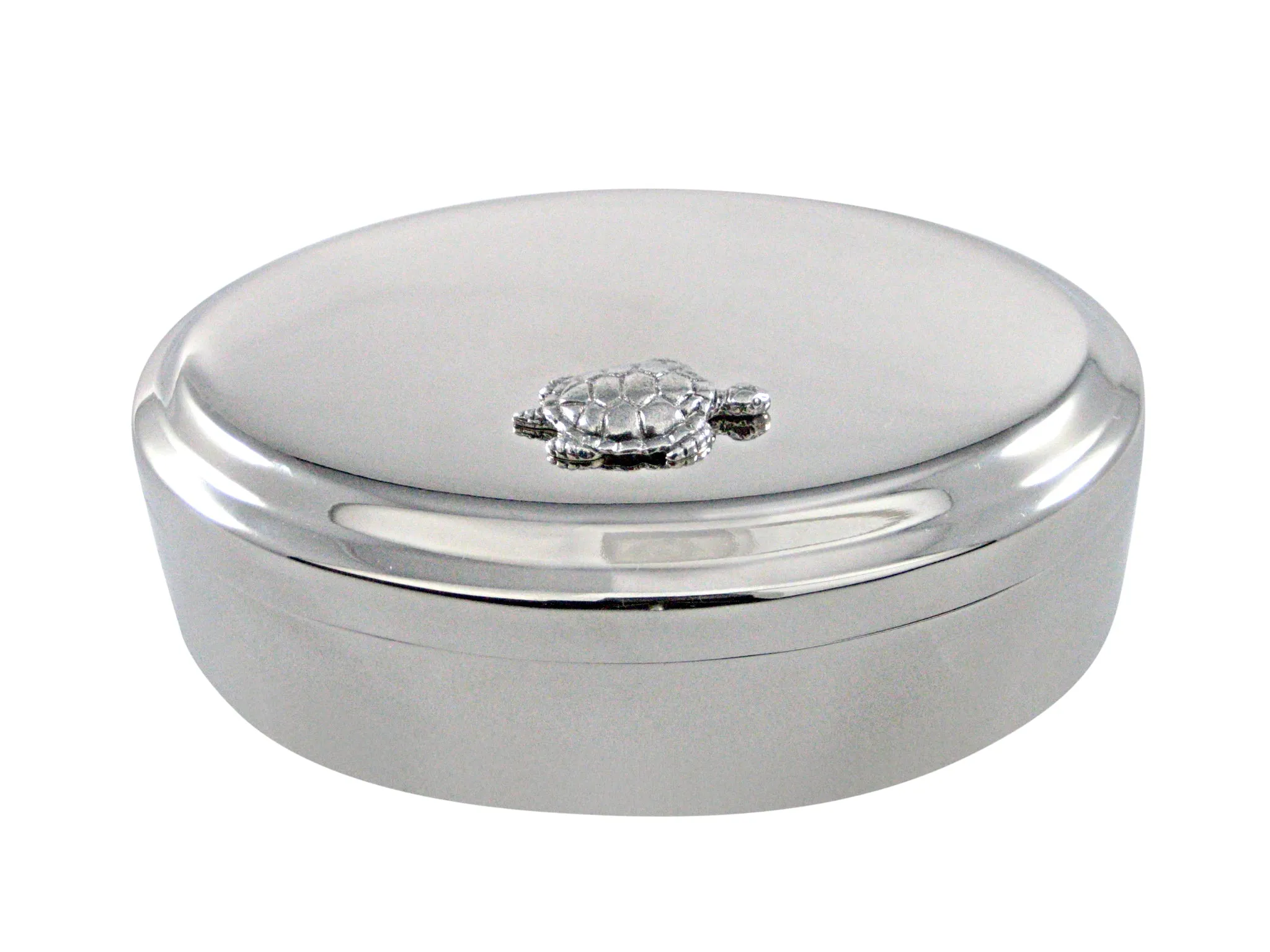 Silver Toned Textured Turtle Tortoise Pendant Oval Trinket Jewelry Box