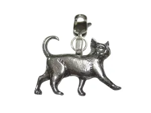 Silver Toned Textured Walking Cat Pendant Zipper Pull Charm