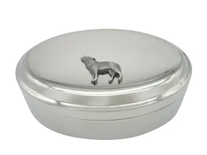 Silver Toned Textured Wolf Pendant Oval Trinket Jewelry Box