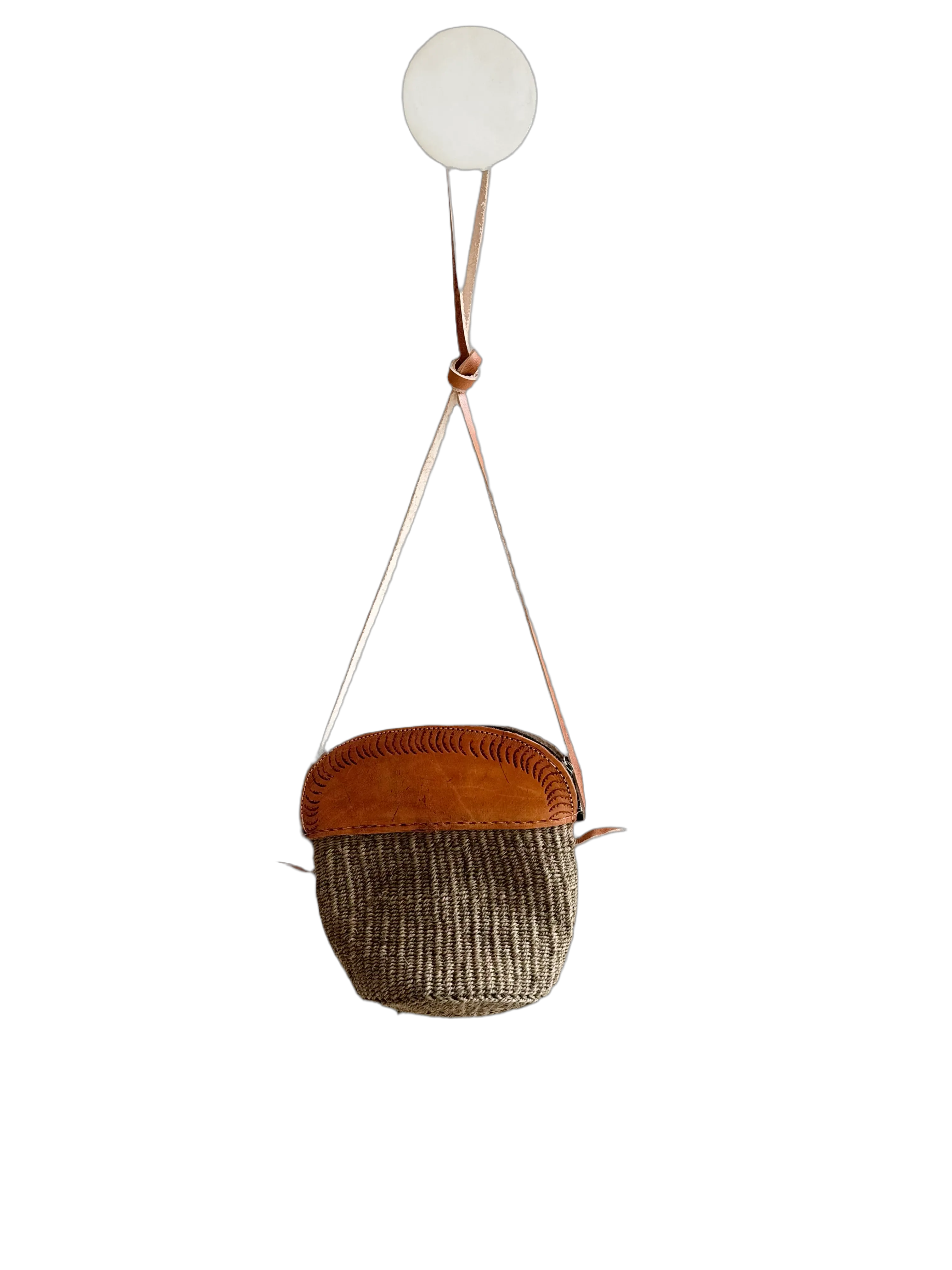 Sisal & Leather Zippered Purse in Gray
