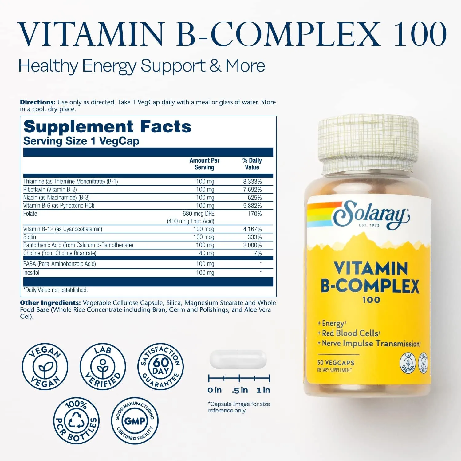 Solaray B-Complex 100 -- 50 Vegetarian Capsules