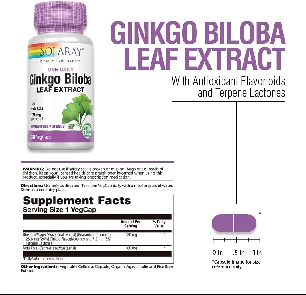 Solaray Ginkgo Biloba Leaf Extract, One Daily 30ct 120mg