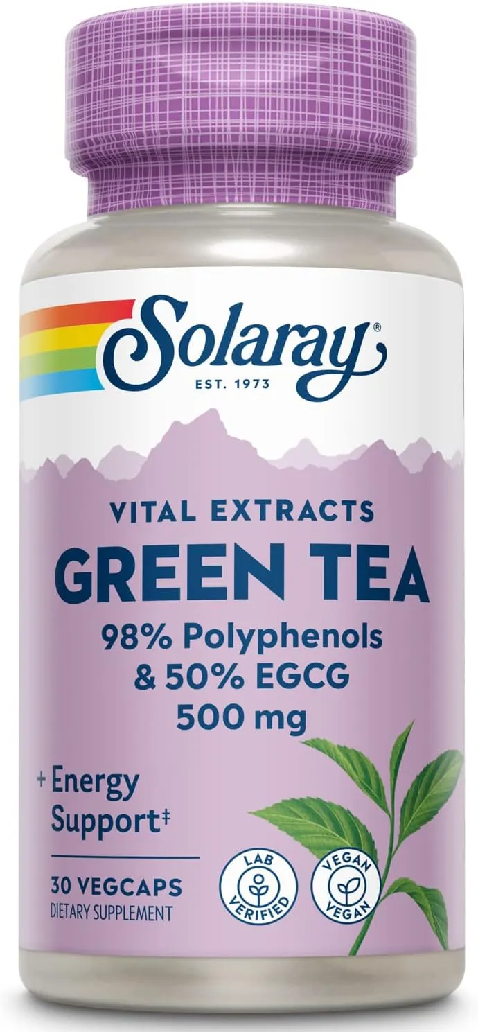 Solaray Guaranteed Potency Green Tea Leaf Extract Double Strength, Veg Cap (Btl-Plastic) 500mg | 30ct