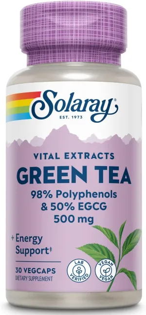 Solaray Guaranteed Potency Green Tea Leaf Extract Double Strength, Veg Cap (Btl-Plastic) 500mg | 30ct