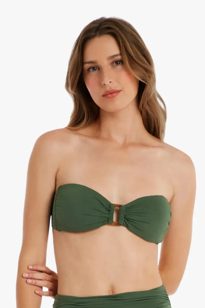 Solid Textured Bandeau Swim Top