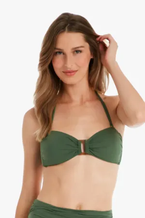 Solid Textured Bandeau Swim Top