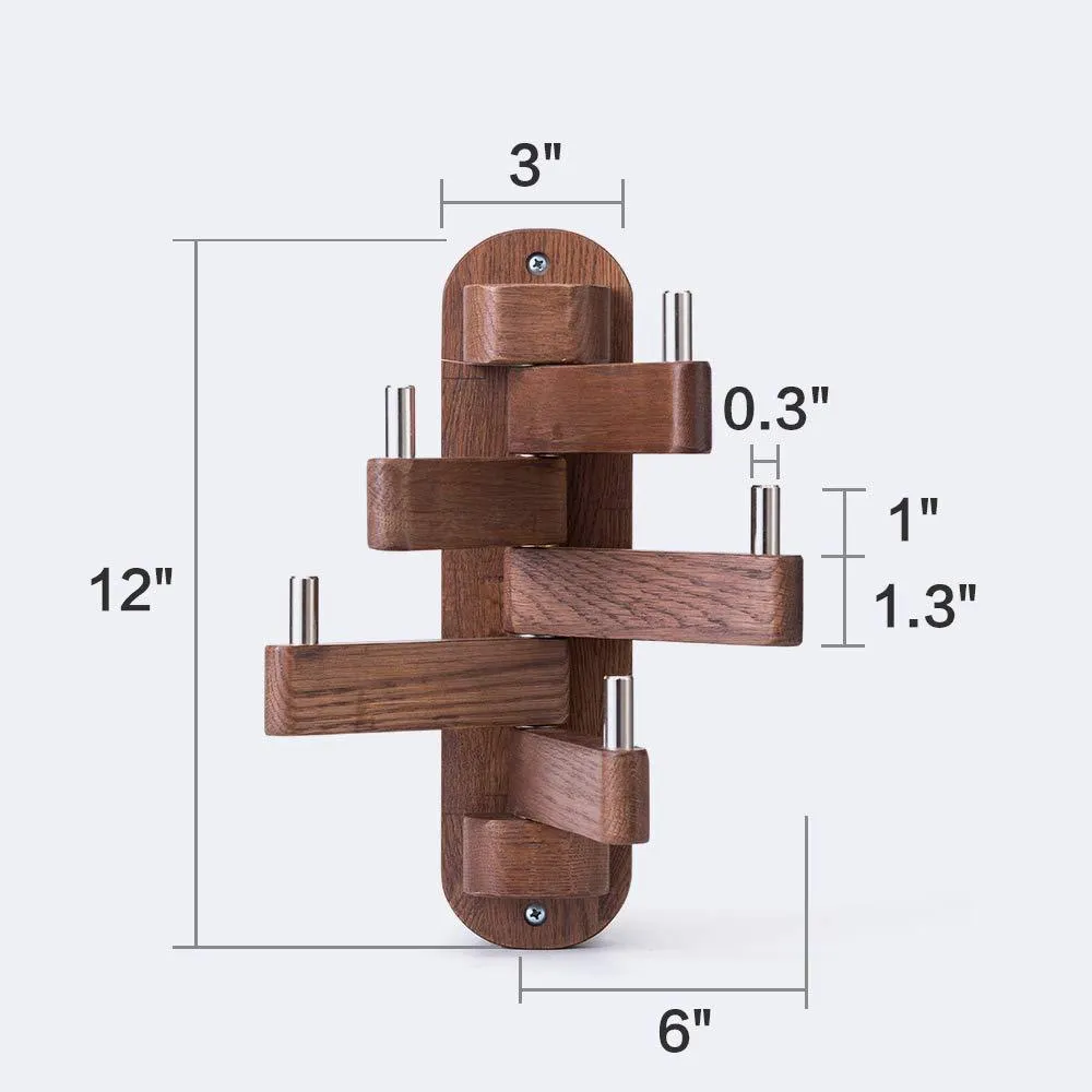 Solid Wood Swivel Coat Hooks Folding Swing Arm 5 Hat Hanger Rail Multi Foldable Arms Towel/Clothes Hanger for Bathroom Entryway Bedroom Office Kitchen Kids Garage Wall Mount Accessories (Walnut Wood)