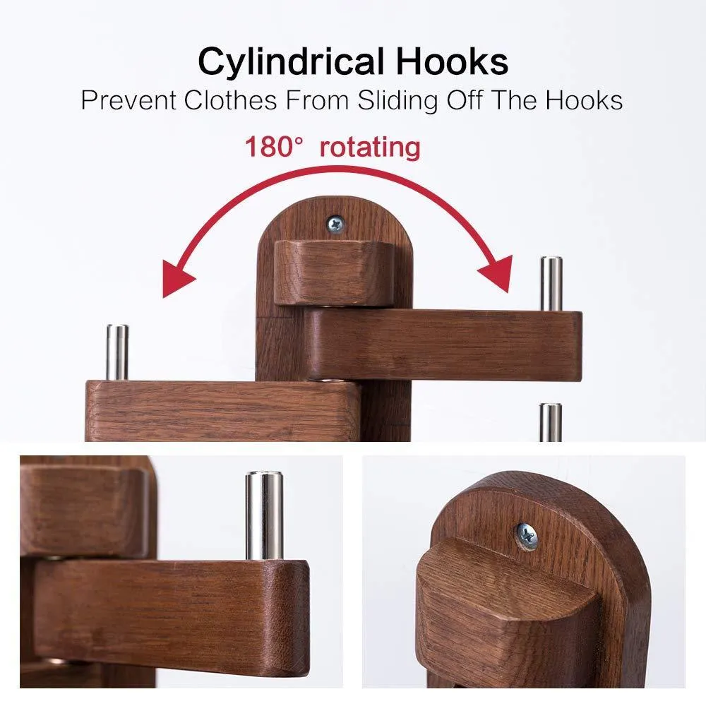 Solid Wood Swivel Coat Hooks Folding Swing Arm 5 Hat Hanger Rail Multi Foldable Arms Towel/Clothes Hanger for Bathroom Entryway Bedroom Office Kitchen Kids Garage Wall Mount Accessories (Walnut Wood)