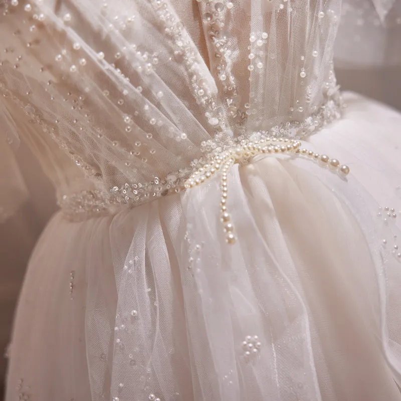 Spaghetti Straps V-Neck Tulle Homecoming Dress with Exquisite Beads