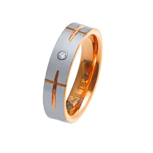 Stanton Made For Men Rose Coloured Cross Ring with 0.03ct of Laboratory Grown Diamonds in Tungsten