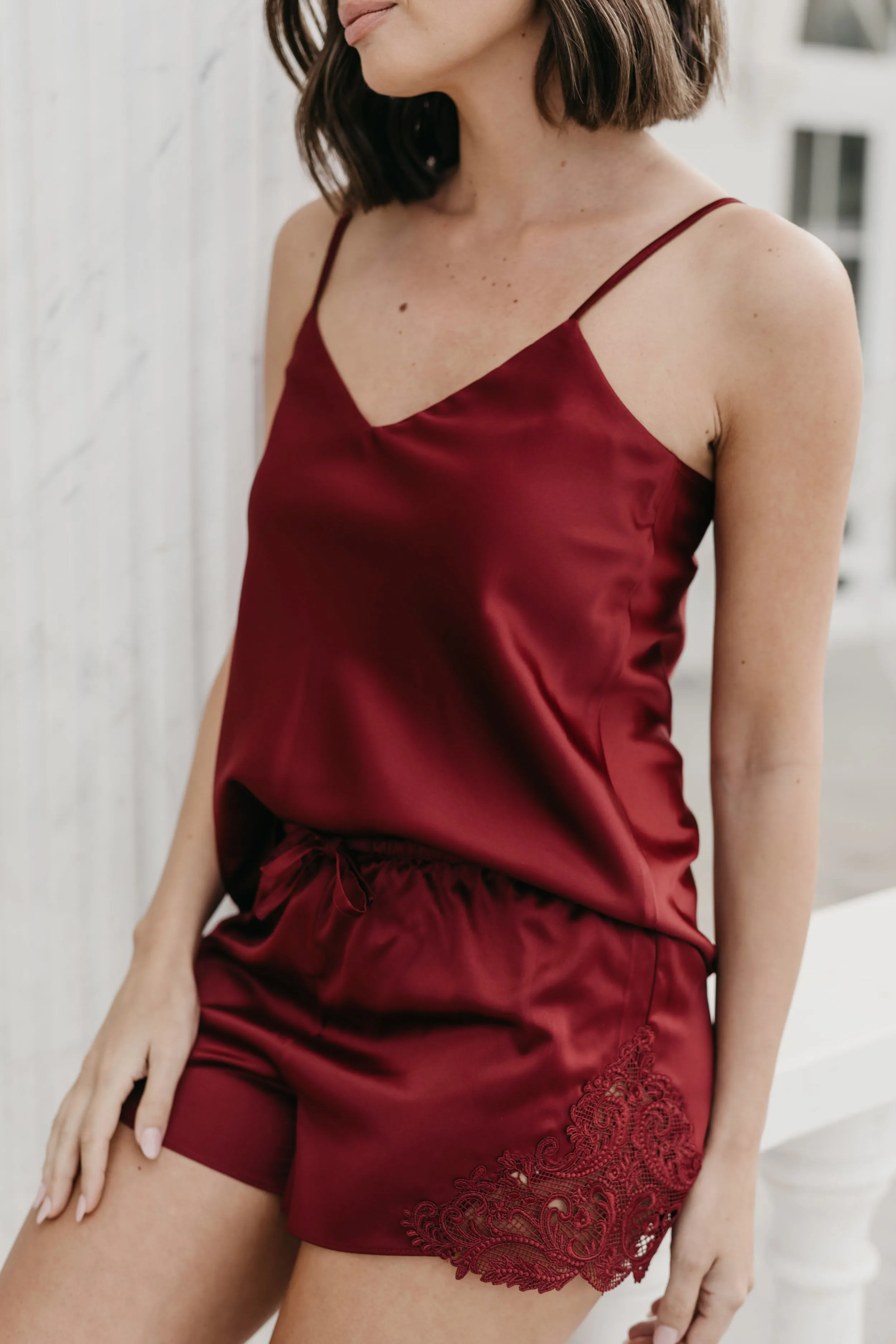 Stella Cami and Lace Trim Short Set Ruby