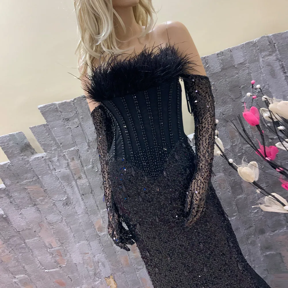 Strapless Sleeveless Exquisite Maxi Bodycon Dress HT1112