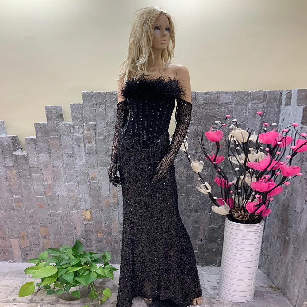 Strapless Sleeveless Exquisite Maxi Bodycon Dress HT1112