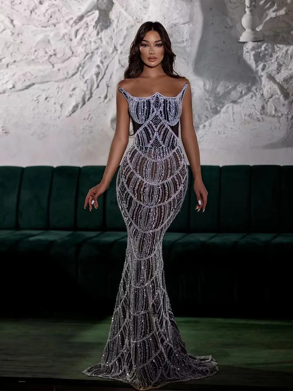 Strapless Sleeveless Exquisite Maxi Bodycon Dress HT21020