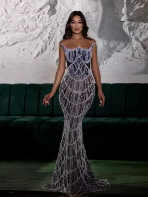 Strapless Sleeveless Exquisite Maxi Bodycon Dress HT21020