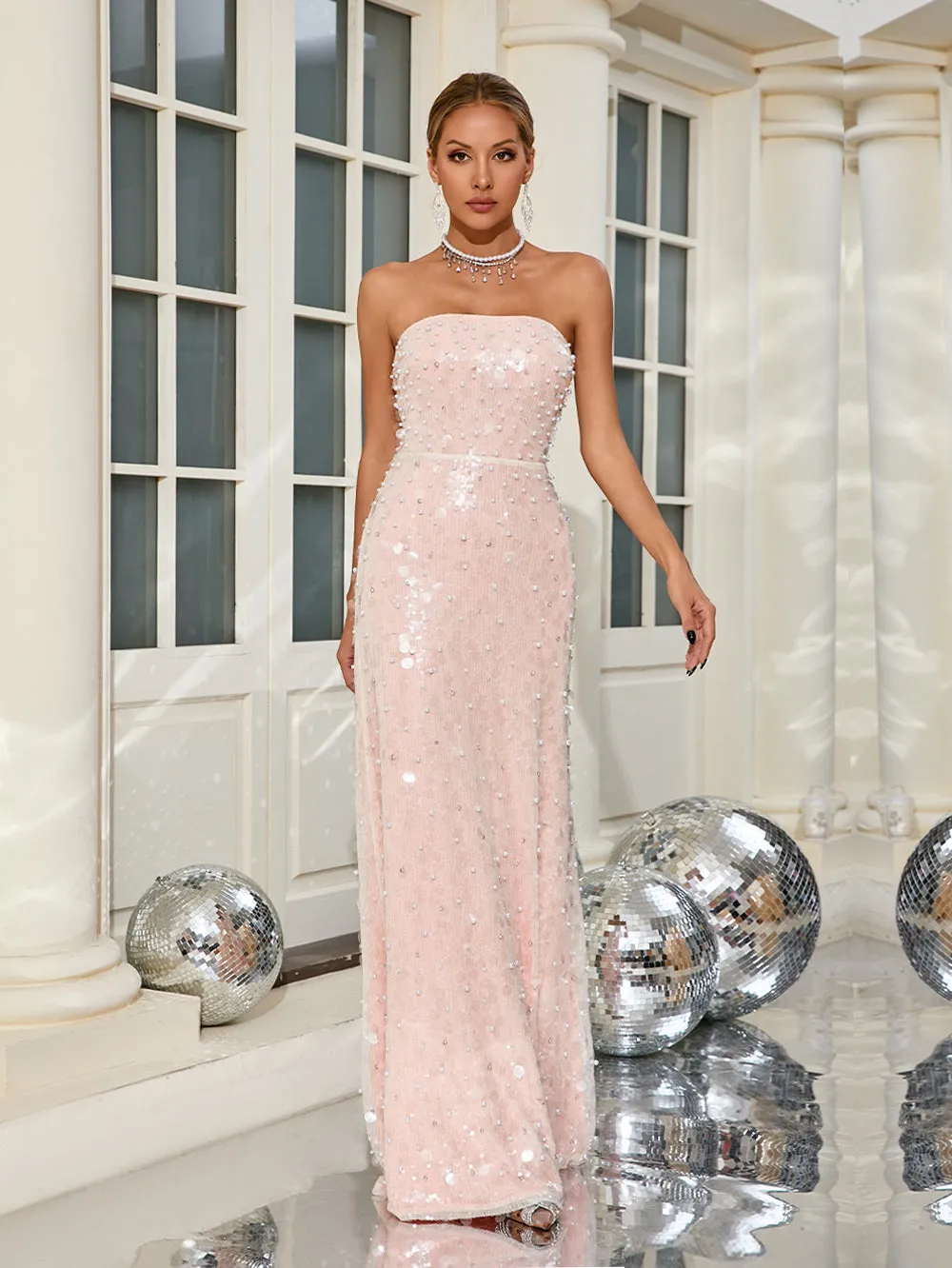 Strapless Sleeveless Exquisite Maxi Dress KLYF1349
