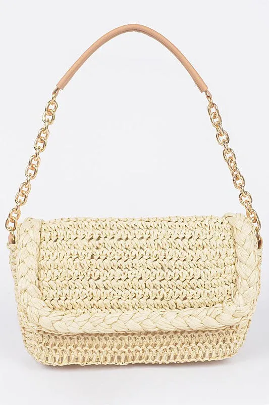 Straw Flap Shoulder Clutch