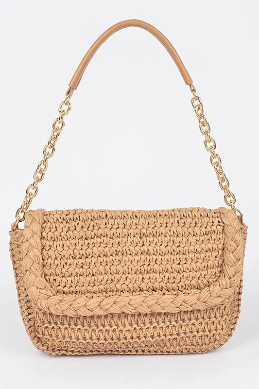 Straw Flap Shoulder Clutch
