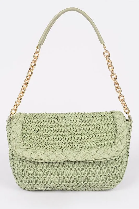 Straw Flap Shoulder Clutch
