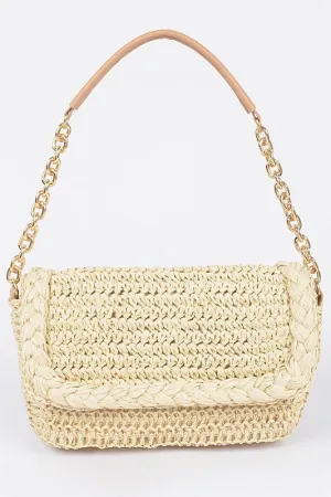 Straw Flap Shoulder Clutch