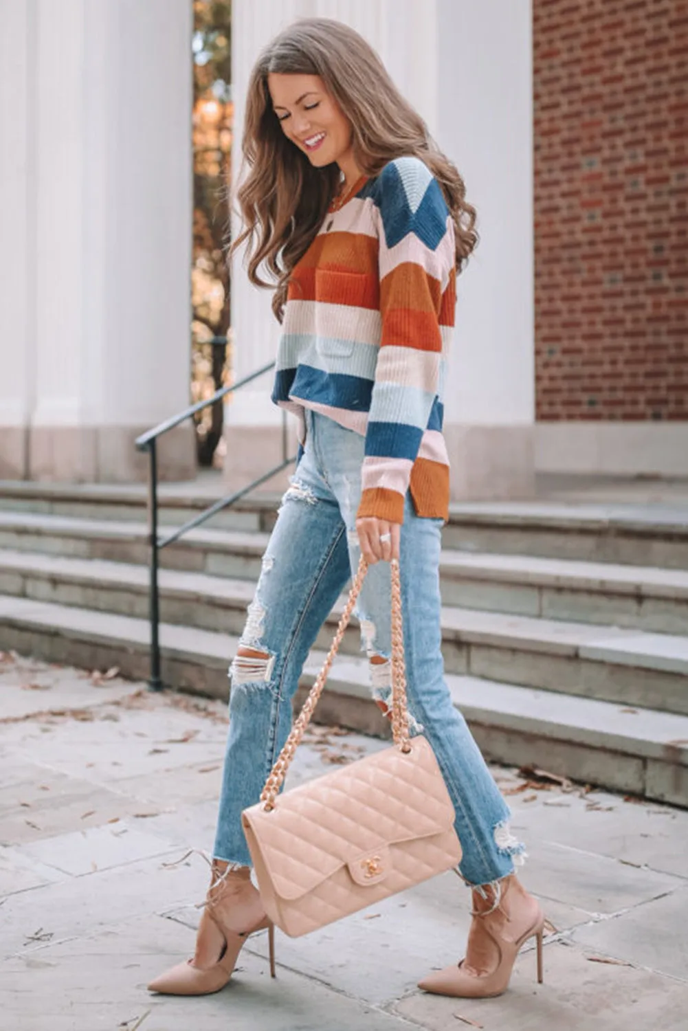 Stripes Textured Chest Pocket Sweater