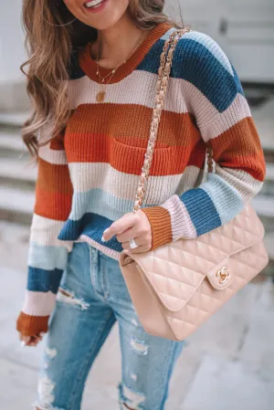 Stripes Textured Chest Pocket Sweater