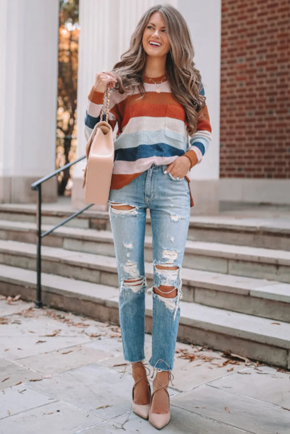 Stripes Textured Chest Pocket Sweater