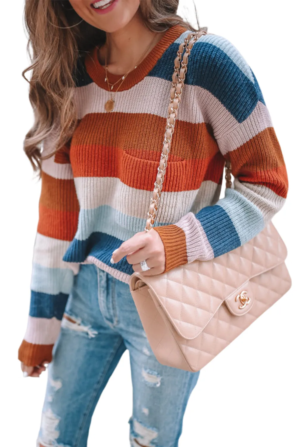 Stripes Textured Chest Pocket Sweater