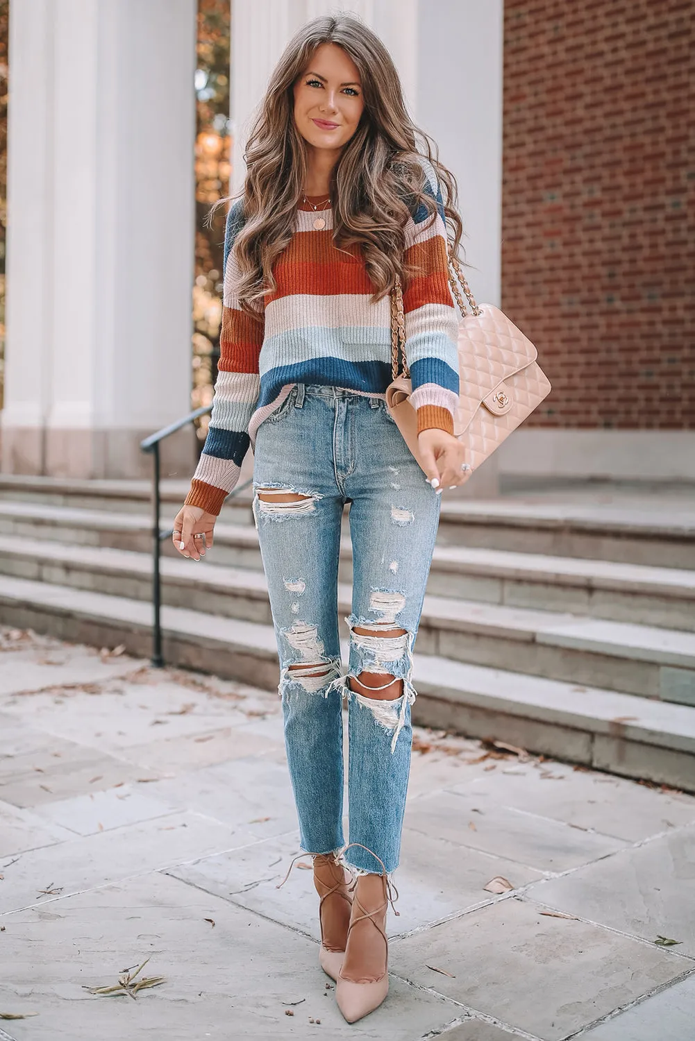 Stripes Textured Chest Pocket Sweater