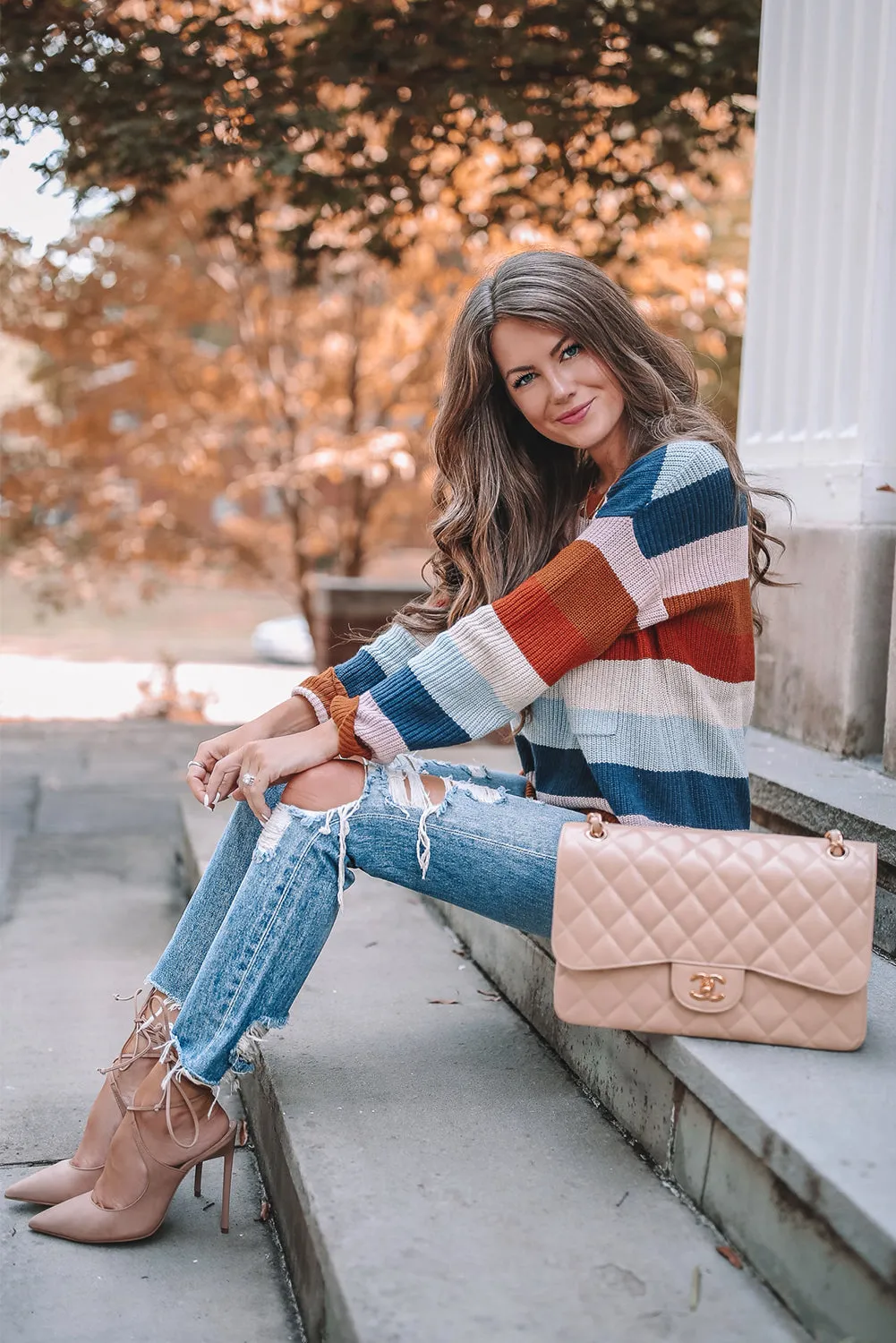 Stripes Textured Chest Pocket Sweater