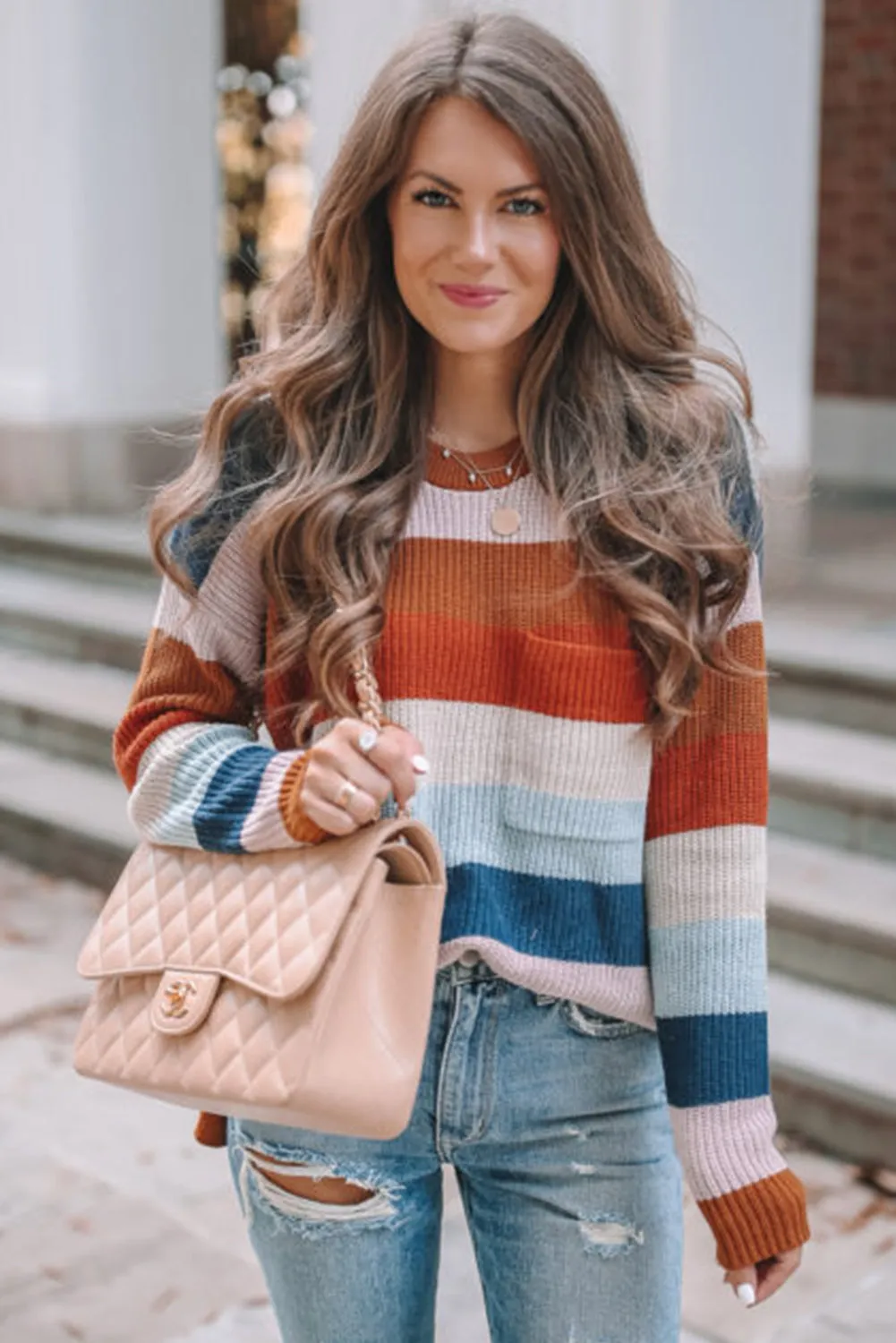 Stripes Textured Chest Pocket Sweater